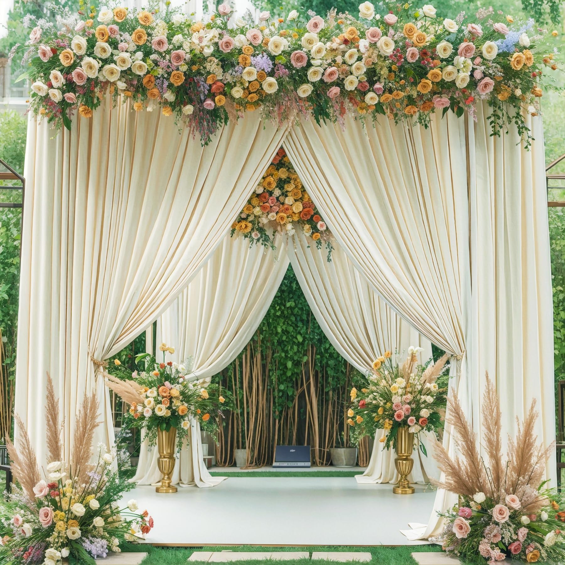 4 panele, beżowe tło, zasłona na przyjęcia weselne, bez zagnieceń, beżowe zasłony fotograficzne, tło, dekoracja, na baby shower, sesję zdjęciową, 6 m (szer.) x 3 m (wys.)