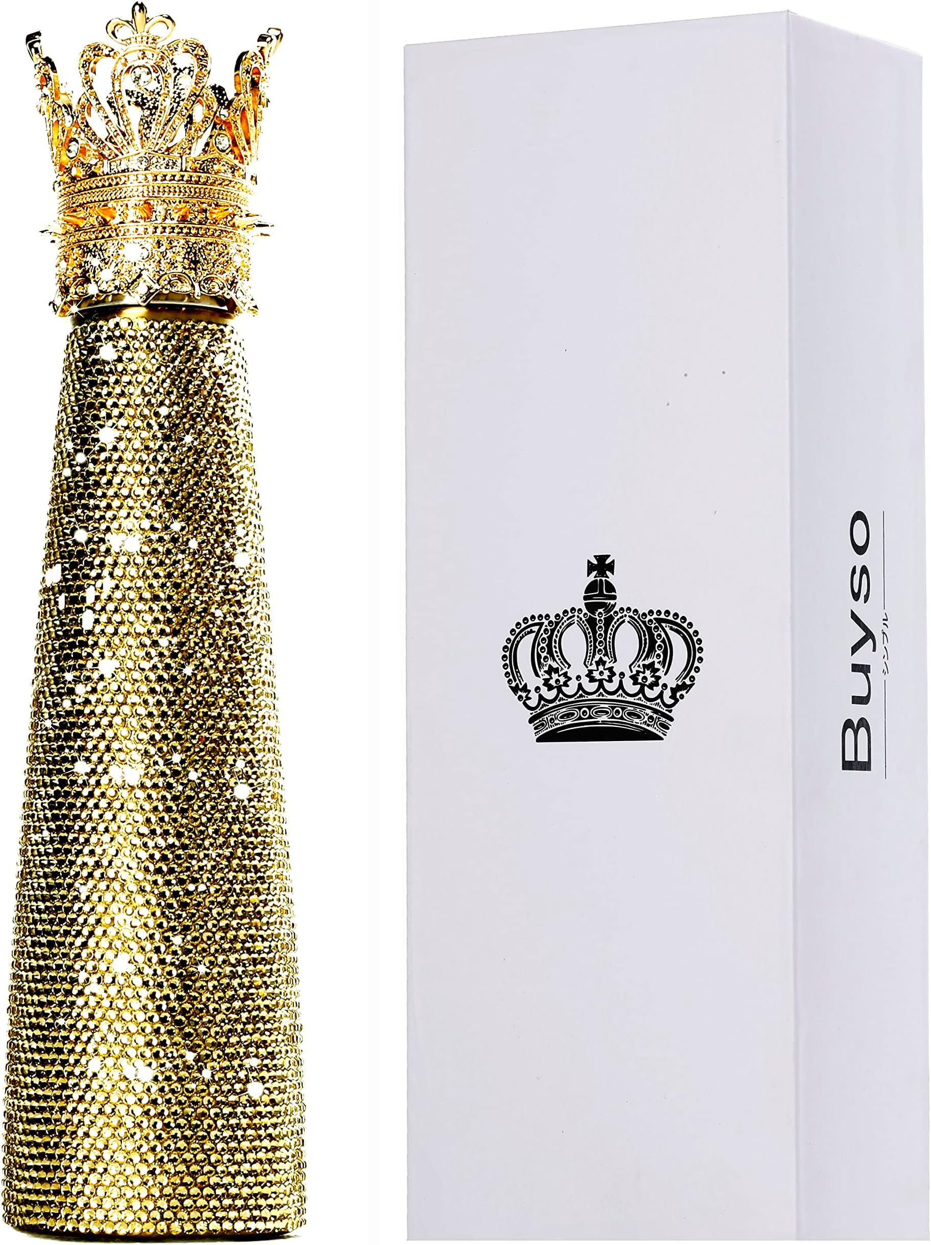 Luxury Diamond Water Bottle Gold Bling Reusable Insulated Stainless Steel Premium Aesthetic Gift(Golden Rhinestone)