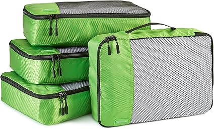 Amazon Basics Organizador Para Maletas, Organizadores de Viaje, con Cremallera, Juego de 4 Bolsas