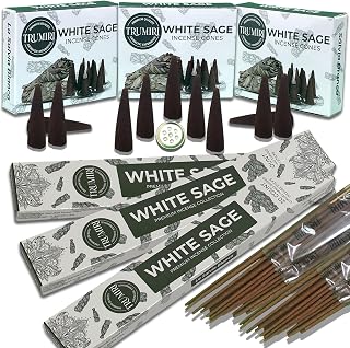 White Sage Incense Sticks & Incense Cones Combo Pack - 60 Insence-Sticks + 30 Insence Cones - Inscense - Incense Cones Scented - Insents
