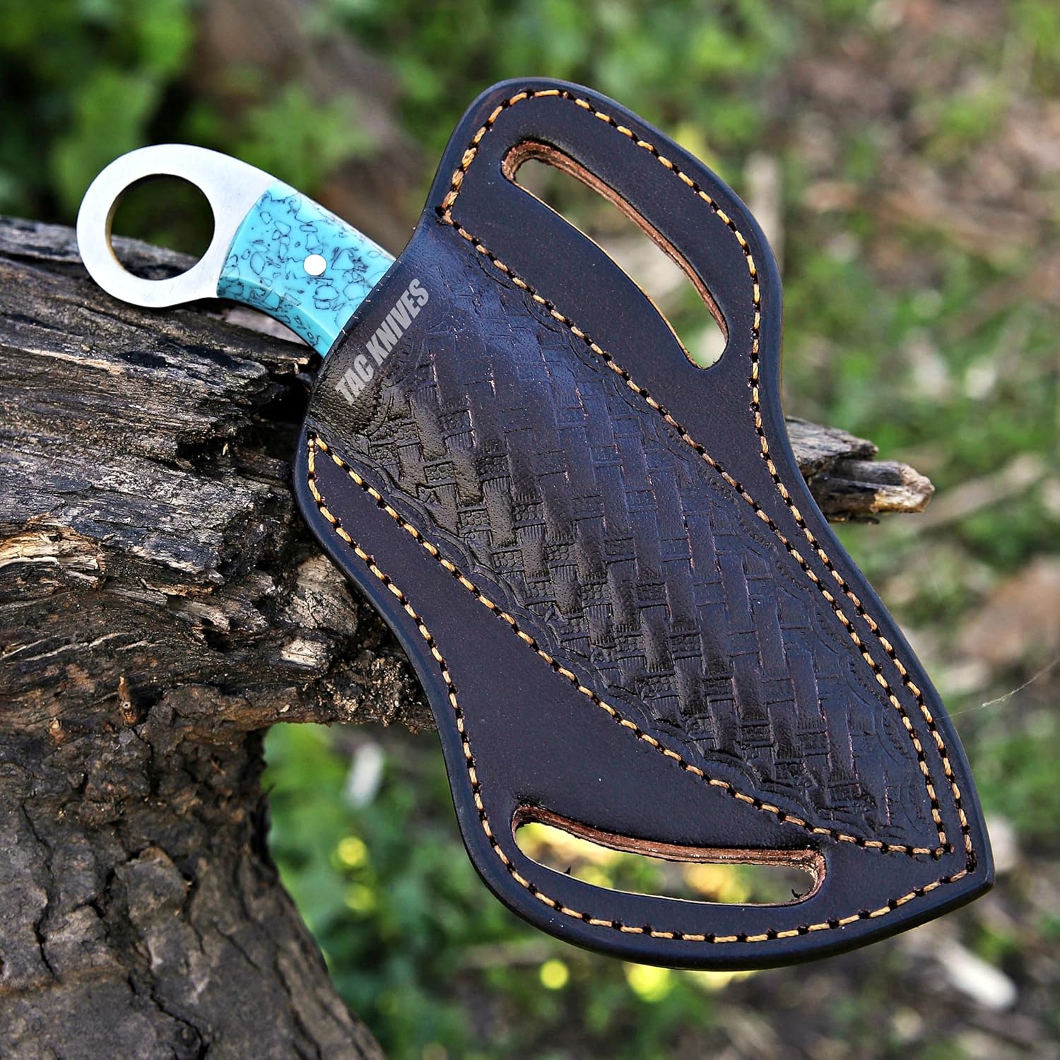 TAC KNIVES 8'' Full Tang Fixed Blade Outdoor Camping Hunting Knife In Sheath Gift For Him 1095 High Carbon Steel SKINNER Knife Gift Cowboy knives Pancake leather sheath (RESIN)