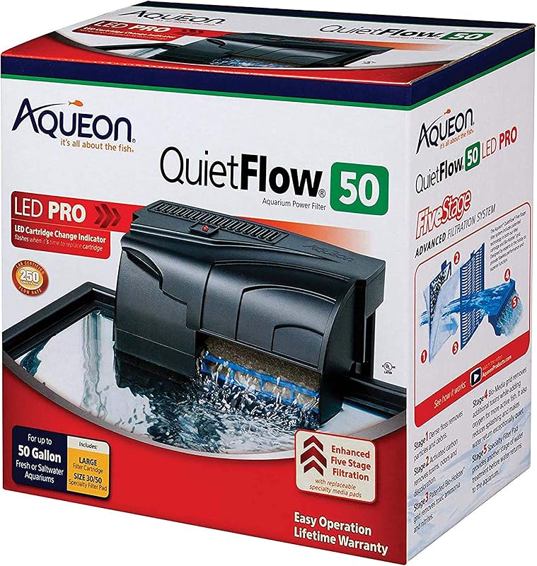 Aqueon QuietFlow 50 LED PRO Filtro de alimentación para pecera de acuario para acuarios de hasta 50 galones