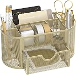 SUPEASY Mesh Organisateur de bureau, Accessoires de bureau & Organisateurs d'espace de travail avec tiroirs, porte-crayon pour bureau avec 9 Compartiments pour fournitures de bureau, 8.6 x 4.3 x 4.1 De pouce, blanc