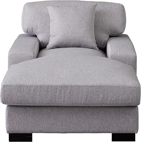 Miniatura 6 de Sofá cama moderno de mediados de siglo para interiores de gran tamaño con almohada y patas de madera sólida, aspecto elegante y tela de lino. (Gris