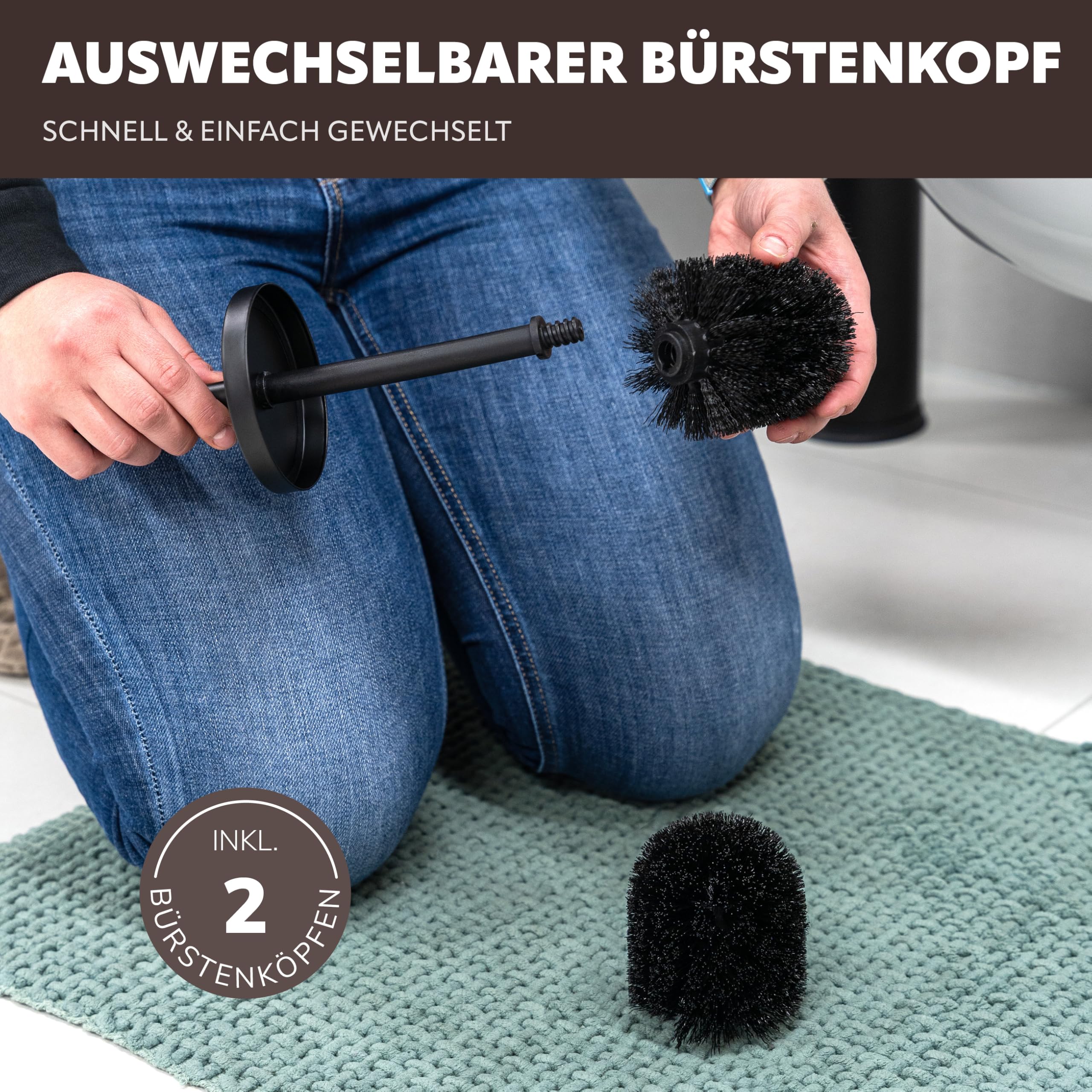 eluno Bad-Set AGLIANO 2tlg. mit Loch-Dekor, bestehend aus 1x WC-Garnitur und 1x Toilettenpapier Aufbewahrung, rund aus schwarzem Metall