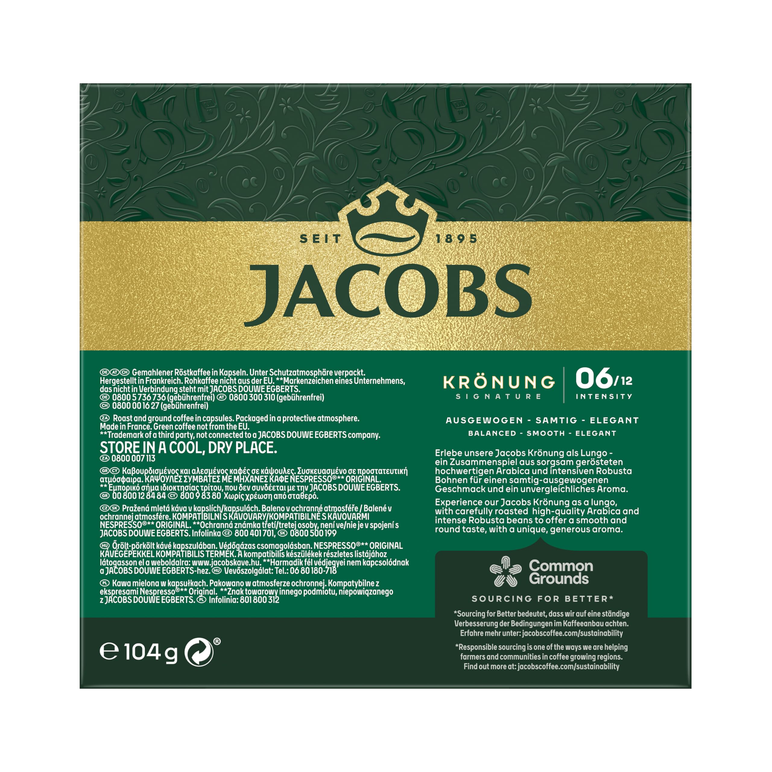 Jacobs Kaffeekapseln Krönung Crema, Intensität 6/12, 10 x 20 Getränke, Nespresso* kompatible Kaffee Kapseln, 200 Kapseln