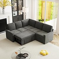Vista 16 de Aoowow Sofá modular modular con cama extraíble, sofá convertible de pana en forma de U con otomana de almacenamiento, sofás seccionales para sala