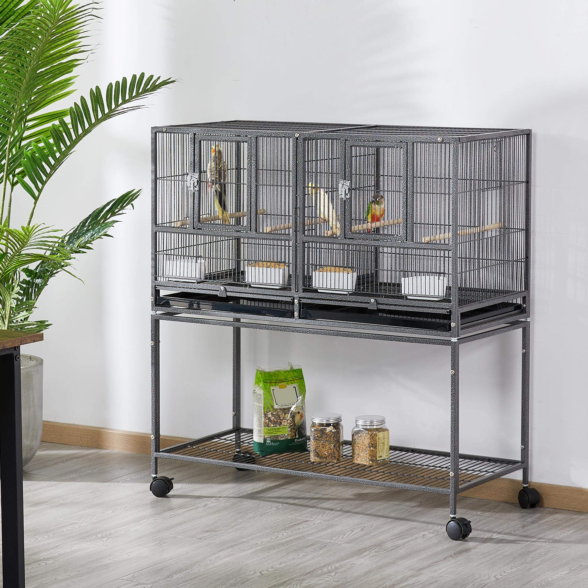 Yaheetech Cage d'elevage pour Oiseaux avec Deux Espaces Divisés 95 x 45 x 105 cm