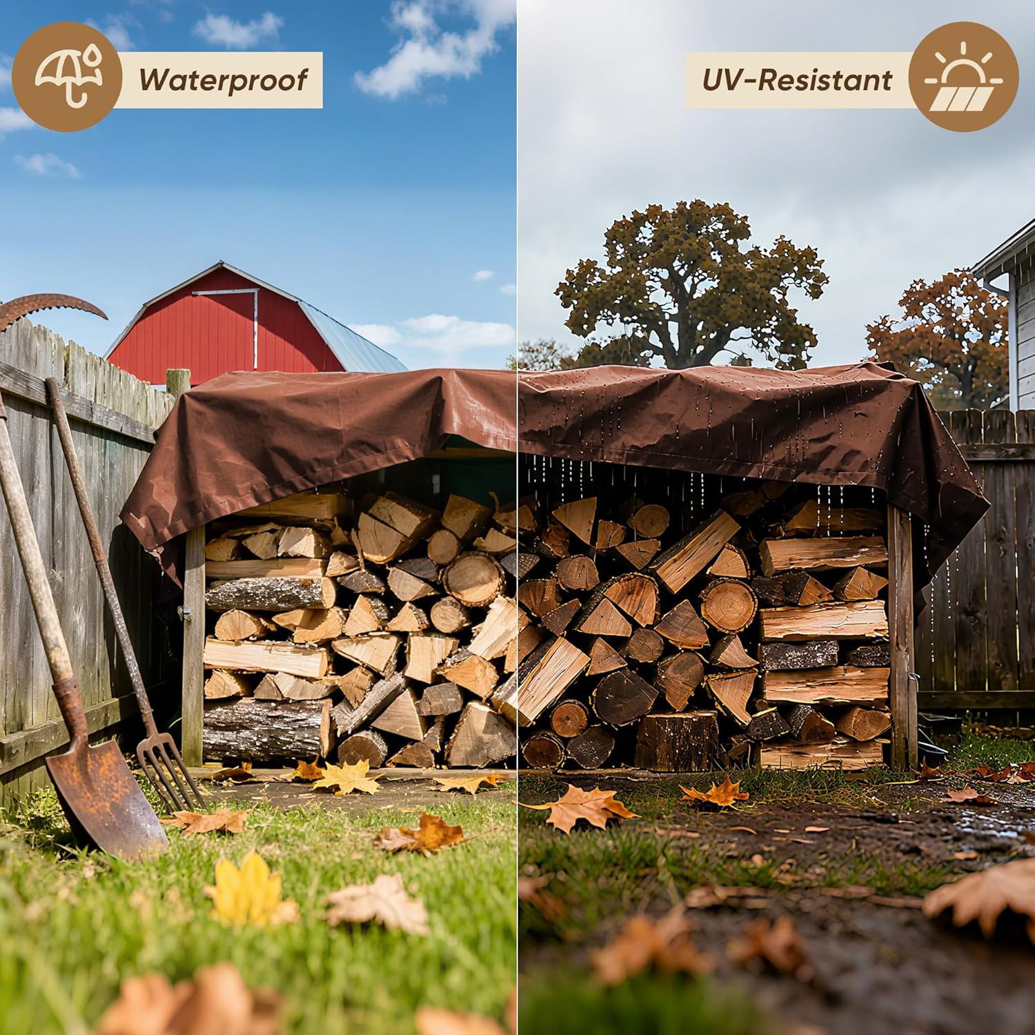 Heavy Duty Tarp Cover, Brown, 30x40 Feet, Waterproof Weather Resistant, Extra Thick 10 Mil Polyethylene, Multi Purpose Protective Cover with Grommets