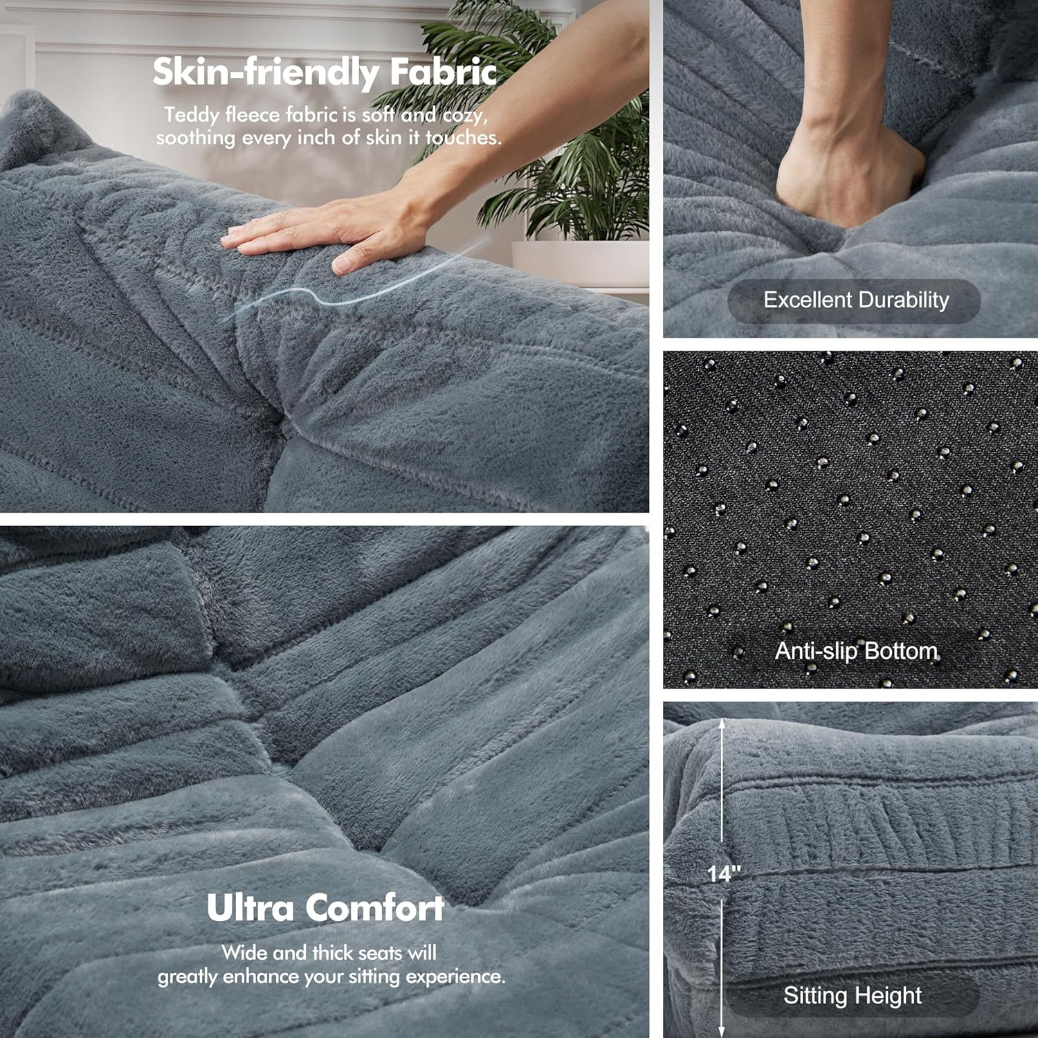 Bean Bag Chair Big Sofa Beanbag Chair for Adults Fireside Chair Bean Bag Lounger with Memory Foam Filled for Home,Apartment or Gaming Venue(Grey Plush Single) - Image 6