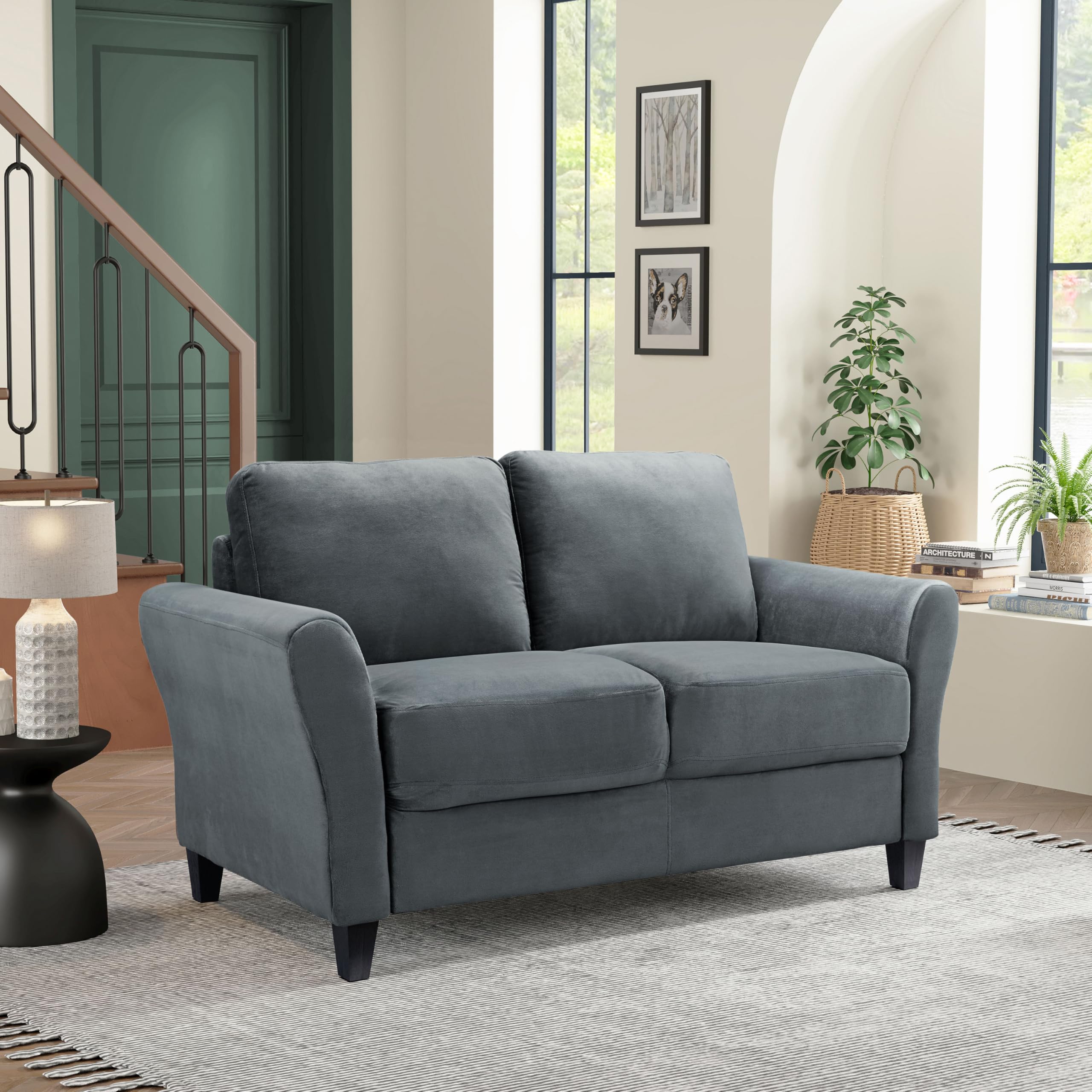 Lifestyle Solutions Watford Loveseat with Rolled Arms, Dark Grey