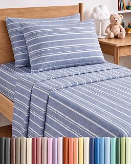 CGK Twin XL 4 Piece Sheet Set - College Dorm Room - Blue Stripes