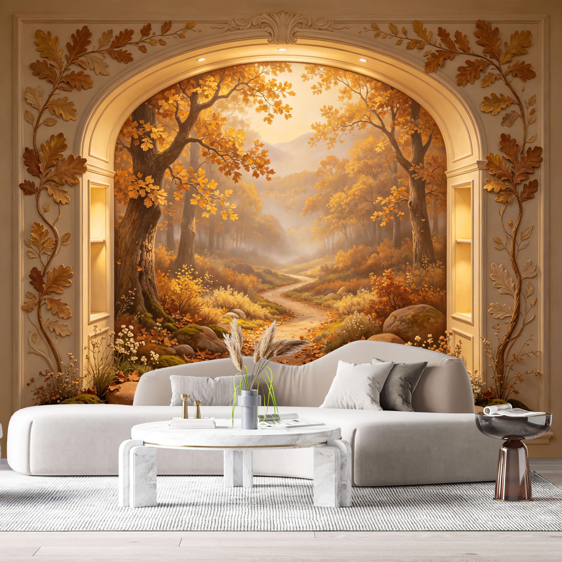 Custom Size Wall Murals Autumn Forest Path Landscape 3D Trompe L'Oeil SelfAdhesiveWall Fabric Removable Wallpaper Wall Decor for Living Room Bedroom Bathroom