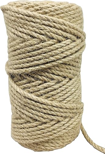 Cuerda de yute de 164 pies de 0.197 in, cuerda de yute resistente, cuerda de cáñamo natural para manualidades, jardinería, agrupación, decoración