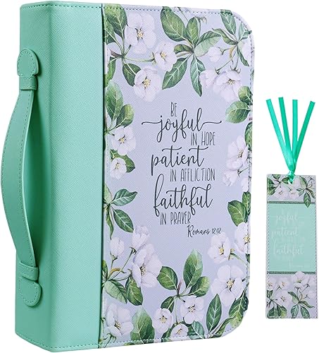 Funda para la Biblia para mujer con un marcapáginas a juego, bolsa de piel sintética floral con bolsillos y cremallera para Biblia de estudio de