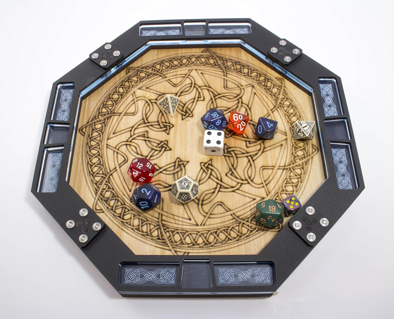 C4Labs Dice Tray~10" Octagon-Wood with Laser Etched Celtic Design ~ Emerald