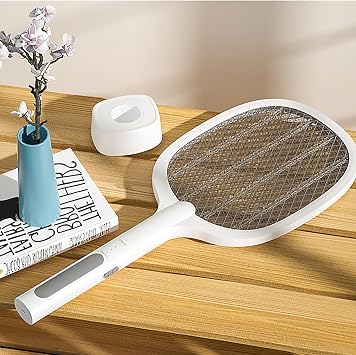 Promosyonca Beyaz Şarjlı Sinek Raketi, USB Şarjlı, 1200mAh Batarya, 21.6x52.6 cm, Elektrikli Sinek, Arı, Sivrisinek Kovucu, Premium Kaliteli