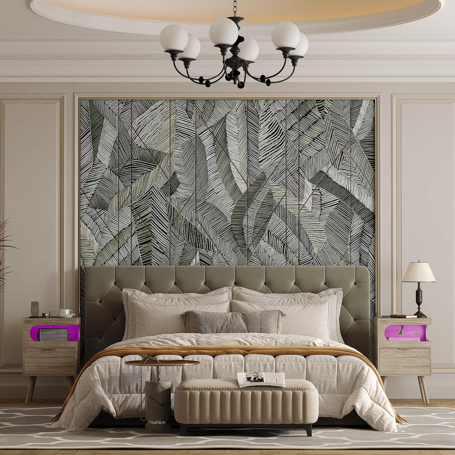 Veegle Nightstand,Modern Bedside Table with Storage Drawer and Open Wood Shelf, Accent Night Stand with Solid Wood Legs for Living Room, Bedroom and Small Spaces,Easy Assembly (Grey Oak)