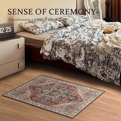 Miniatura 3 de Tapete de área tribal y bohemio de 2 x 3 pies, pequeño para entrada, cocina y baño, interiores, rústico, lavable, de lana sintética antideslizante y