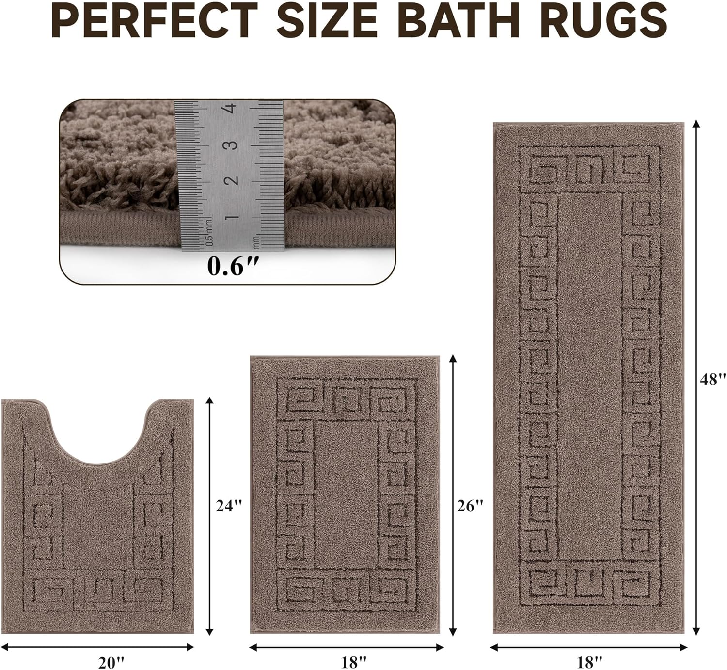 Pauwer Bathroom Rug Sets 3 Piece, Soft Microfiber Non Slip Bathroom Mats, Ultra Absorbent Plush Shaggy Bath Rugs Runner, Machine Washable Toilet Carpet for Bath Tub Sink, Coffee