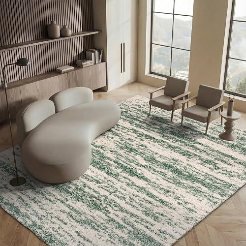 SAFAVIEH Hudson Shag Collection Area Rug - 9' x 12', Ivory & Green, Modern Design, Non-Shedding & Easy Care, 2-inch Thick Ideal for High Traffic Areas in Living Room, Bedroom (SGH206Y)