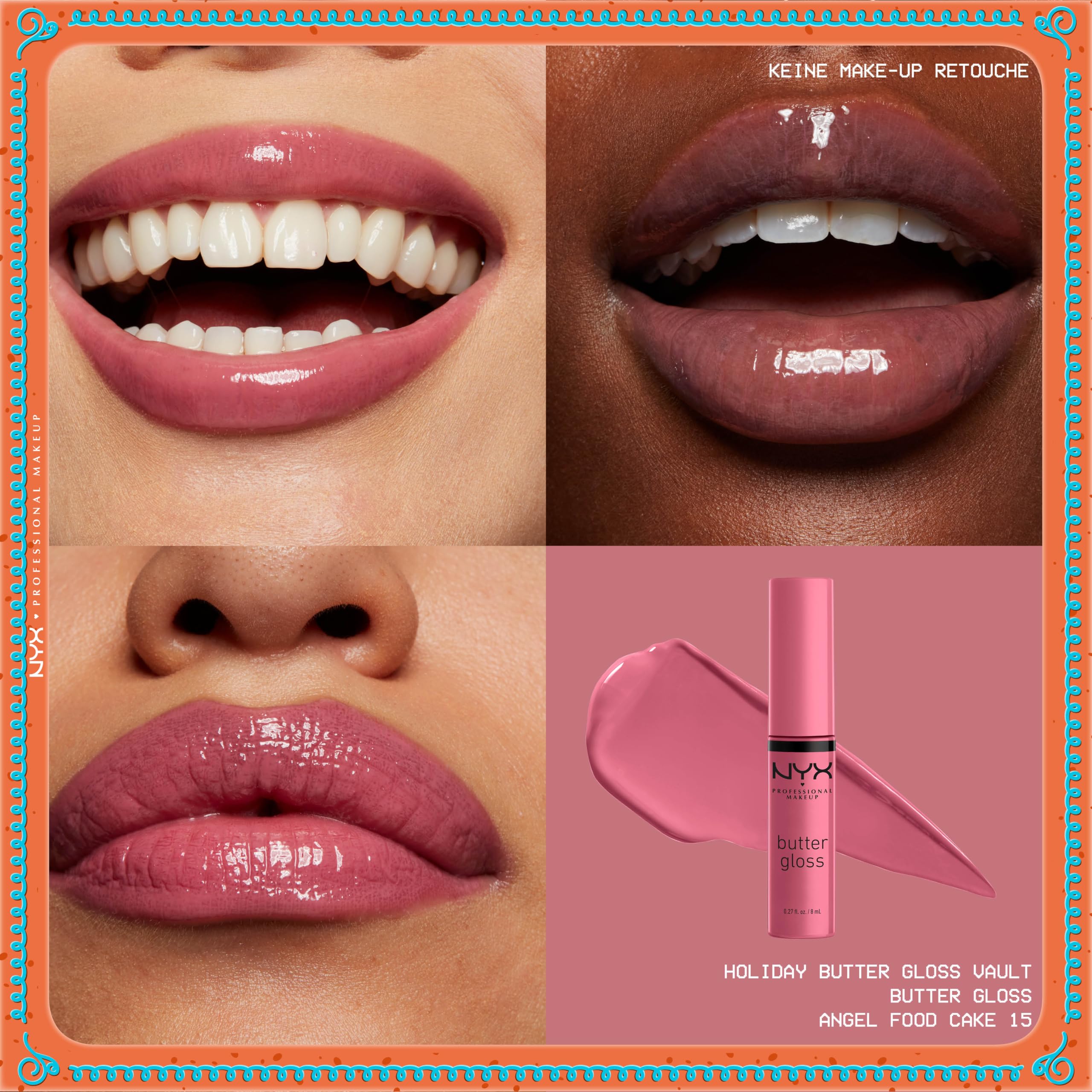NYX Professional Makeup Butter Gloss Vault Lipglosse in Schneeflocken-Optik, Mit glänzendem Finish und nicht klebriger Formel, Butter Gloss Vault, 10 Stück