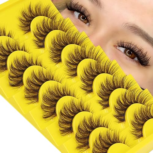 Miniatura 5 de ALICE Pestañas postizas marrones, pestañas de aspecto natural, pestañas de visón sintético con banda transparente, pestañas postizas finas, 8 pares