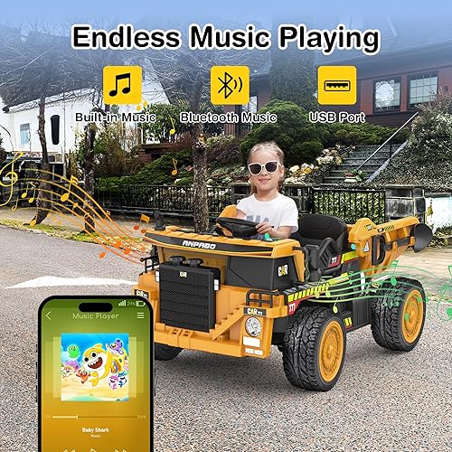 Miniatura 6 de ANPABO Camión volquete de 24 V, motores potentes de 2 x 75 W, hasta 4.4 Mph, neumáticos EVA, vehículo de construcción con cama volquete eléctrica y