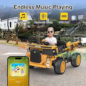 ANPABO 24V Ride On Dump Truck, 2X75W Powerful Motors, Up to 4.4Mph, EVA Tires, Construction Vehicle w/Electric Dump Bed and Extra Shovel, 19 Spacious 2 Seater, Kids Car w/Parent Remote -Yellow