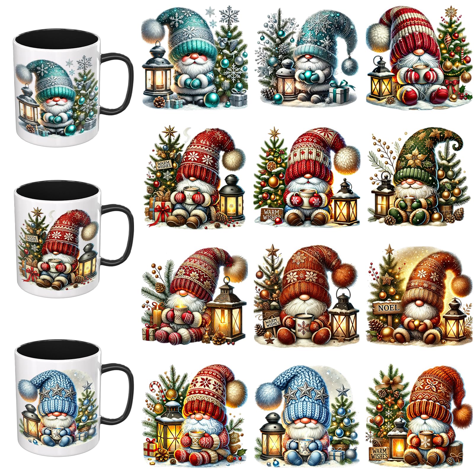 Pegatinas UV DTF de gnomos de Navidad para decorar superficies difíciles sin usar calor
