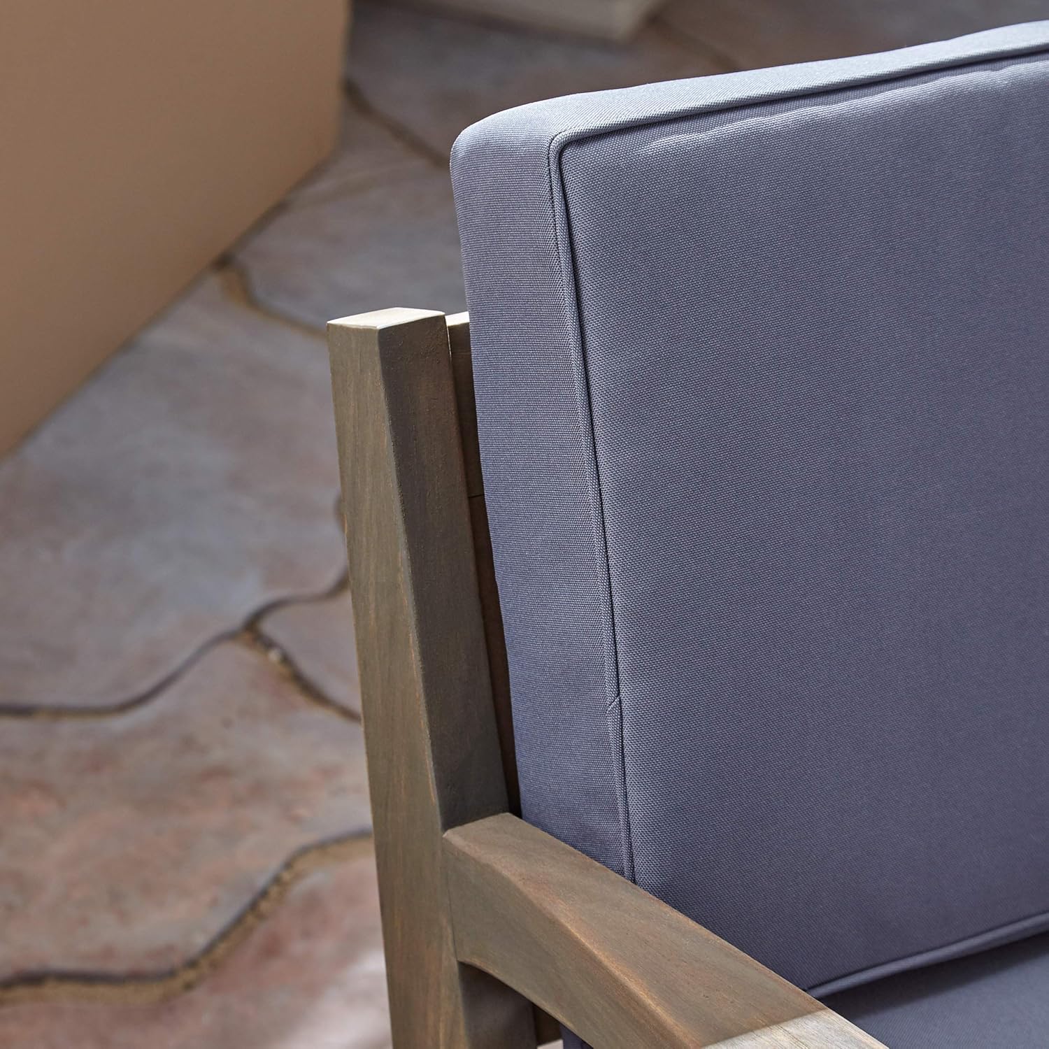 GDFStudio Outdoor Acacia Wood 5 Seater Sectional Sofa Set with Coffee Table, Gray and Dark Gray