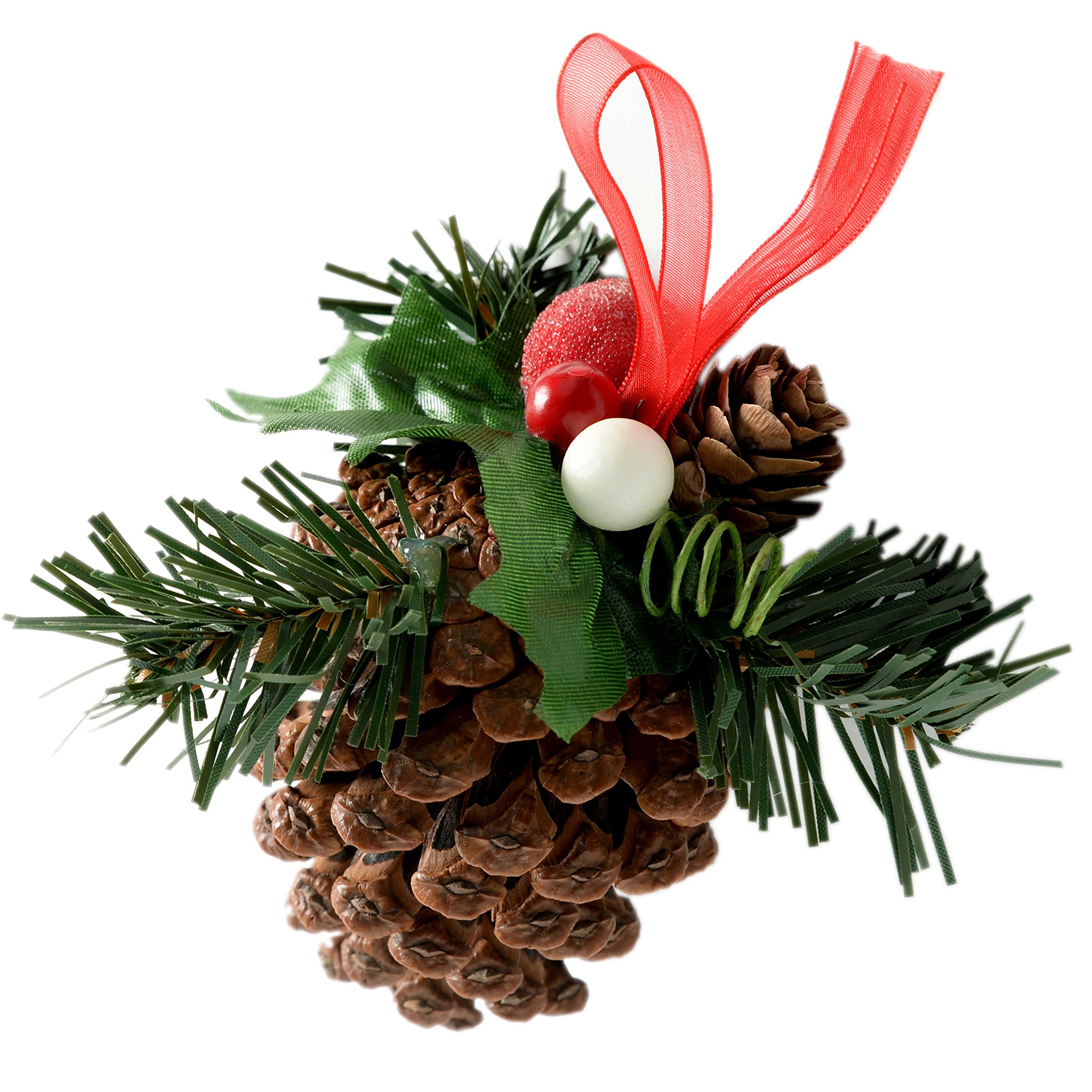 WeRChristmas Decorated Pine Cone Christmas Decoration - Natural/Red, Pack of 5