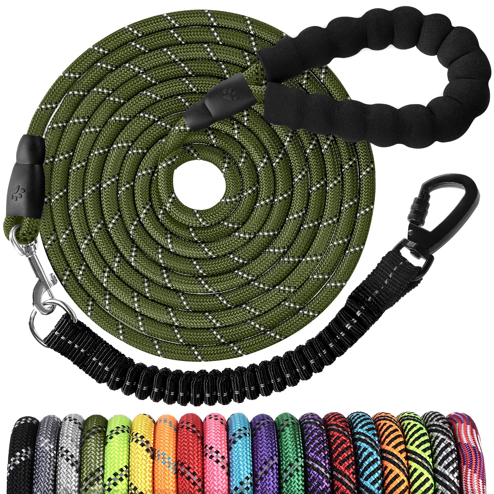 Long Dog Leash 10 FT: Heavy Duty Nylon Rope Leashes for Dogs Training with Reflective Threads Bungee and Padded Handle - Dog Lead for Large Small Medium Dogs Outside Walking Hiking — image 1