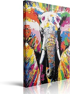 Elephant Pop Art Canvas Wall Art Framed Print Painting Colorful Abstract Animal Graffiti Wall Decor Wildlife Artwork Poster Yellow Modern Bold for Living Room Bathroom Bedroom Decor 12x16 Inches