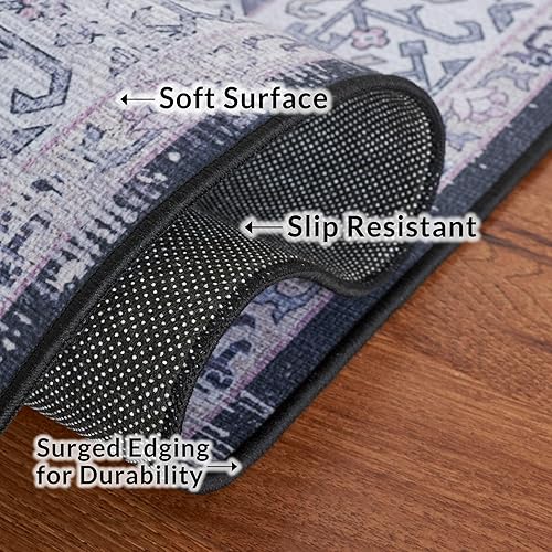 Miniatura 6 de SAFAVIEH Alfombra de área de 8 x 10 pies, lavable, colección Tucson, grande, negro y beige, antideslizante, ideal para sala de estar, dormitorio,