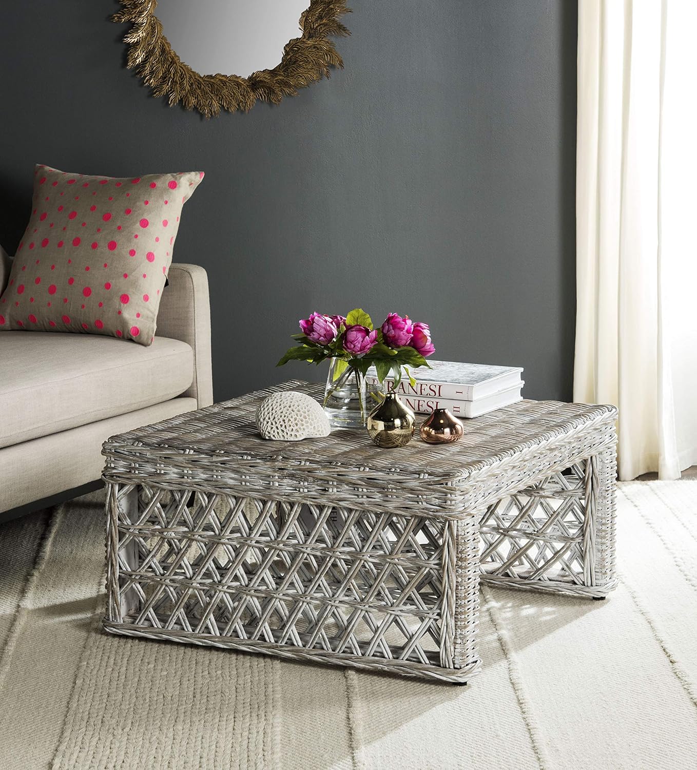 SAFAVIEH Home Collection Hila White Wash Wicker Coffee Table