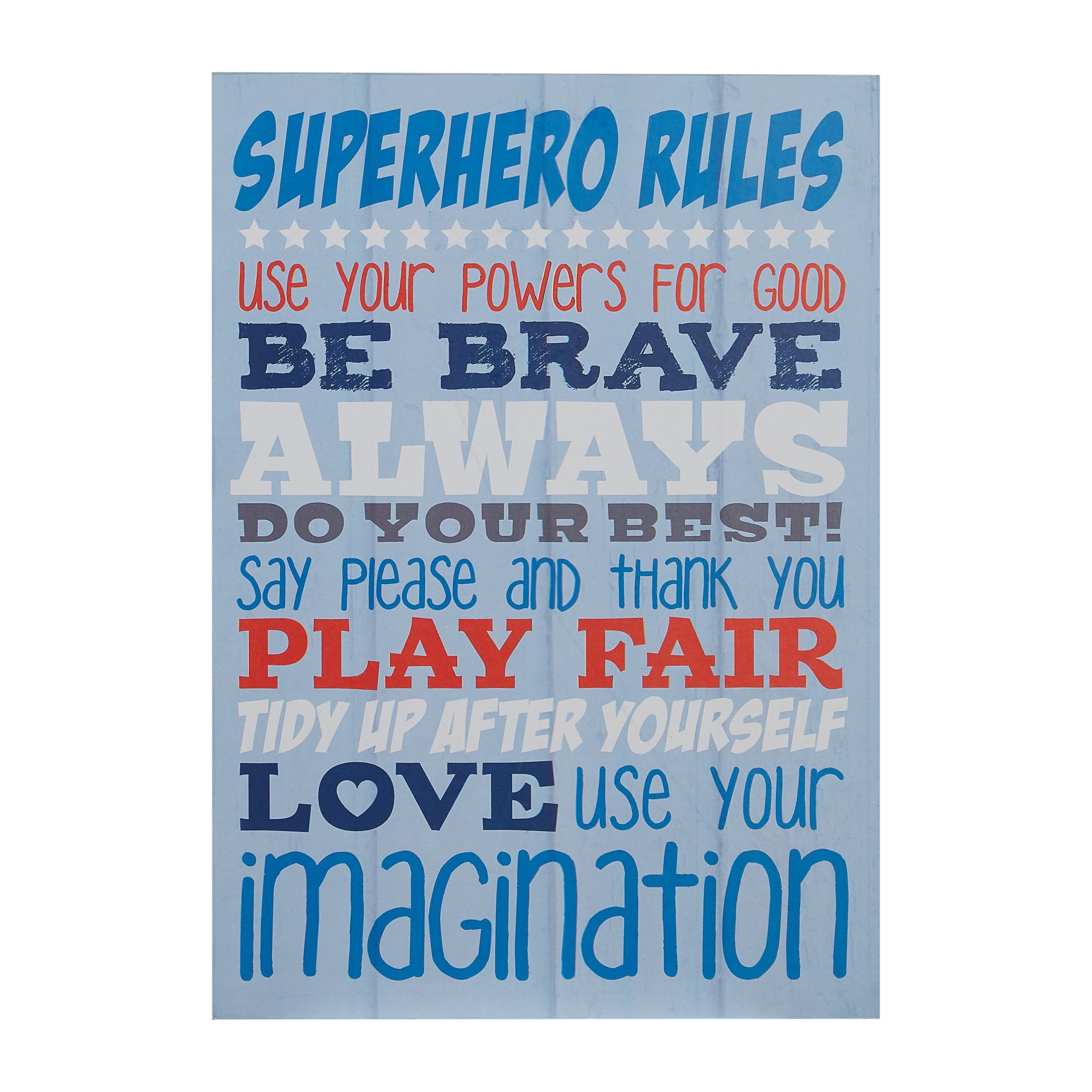 Orsina Kids Superhero Rules Wall Plaque - Inspirational - Educational - Blue