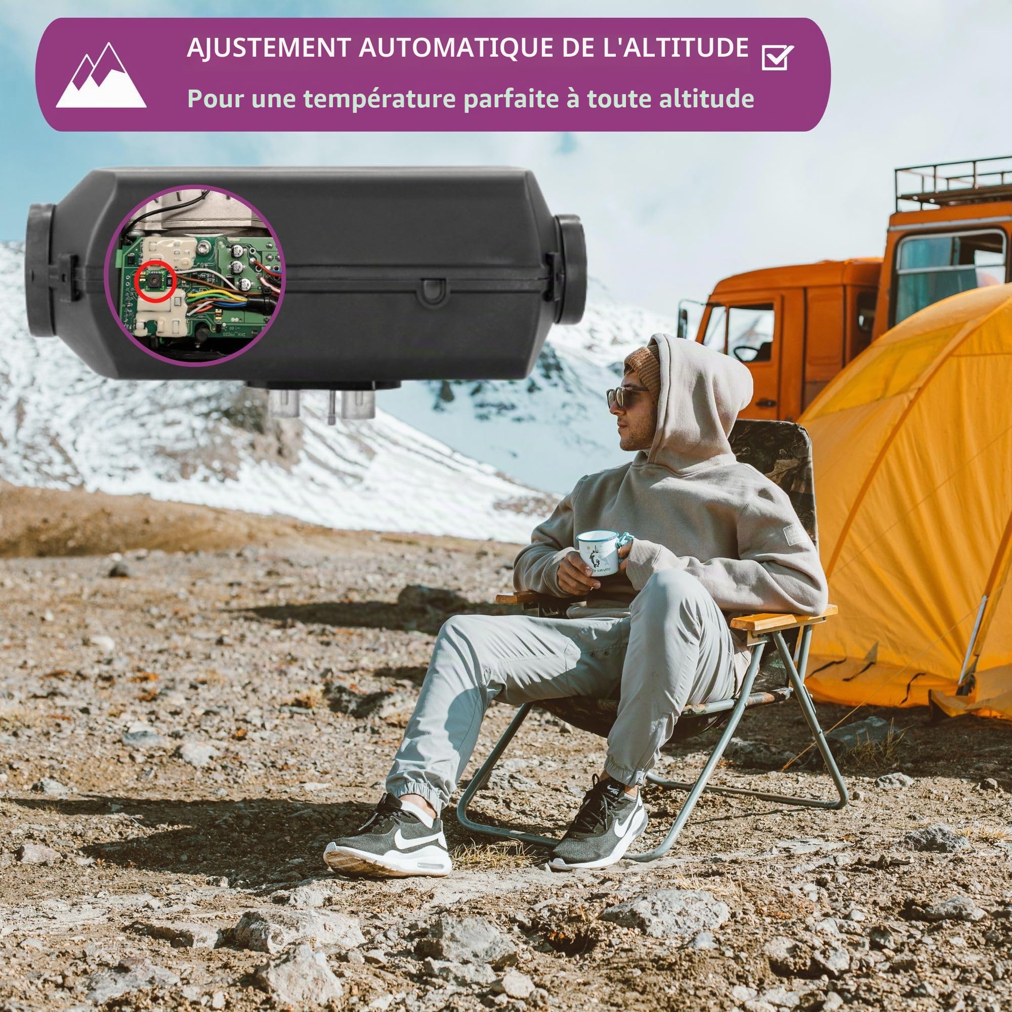 Autoterm Air 4D 4 KW 12 V Chauffage auxiliaire diesel Chauffe-air avec LED – Panneau de commande Comfort Control et pompe à carburant silencieuse pour voiture, camion, camping-car, bateau