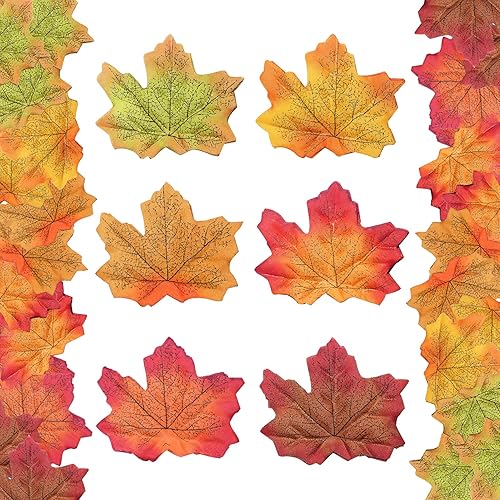 Fake Fall Leaves,300 Pcs Faux Leaves Decoration Artificial Maple Leaves