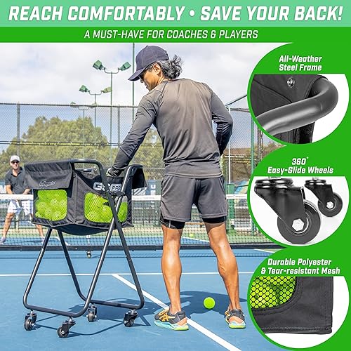 Miniatura 4 de GoSports Carrito de pelotas con ruedas carrito portátil con capacidad para 140 pelotas de pickleball o 175 pelotas de tenis