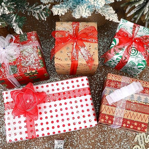 Miniatura 9 de DECYOOL 2 rollos de cintas de organza de Navidad de 100 yardas de 0.8 pulgadas de ancho para decoración de envoltura de regalos, rojo y verde