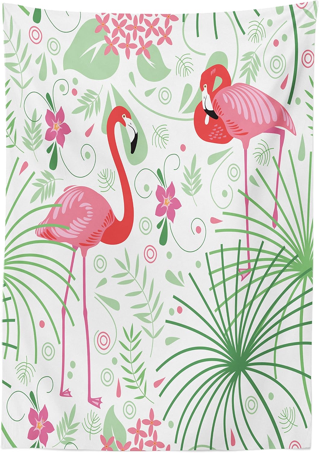 Ambesonne Nautical Tablecloth, Floral Pattern Flamingo Botany Greenery Floral Romantic Feminine Design Art, Rectangular Table Cover for Dining Room Kitchen Decor, 52" X 70", White Green 52" X 70" White Green
