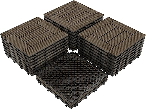 Topeakmart 27 azulejos de madera entrelazados para interiores y exteriores, azulejos de madera entrelazados para patio, jardín, terraza junto a la