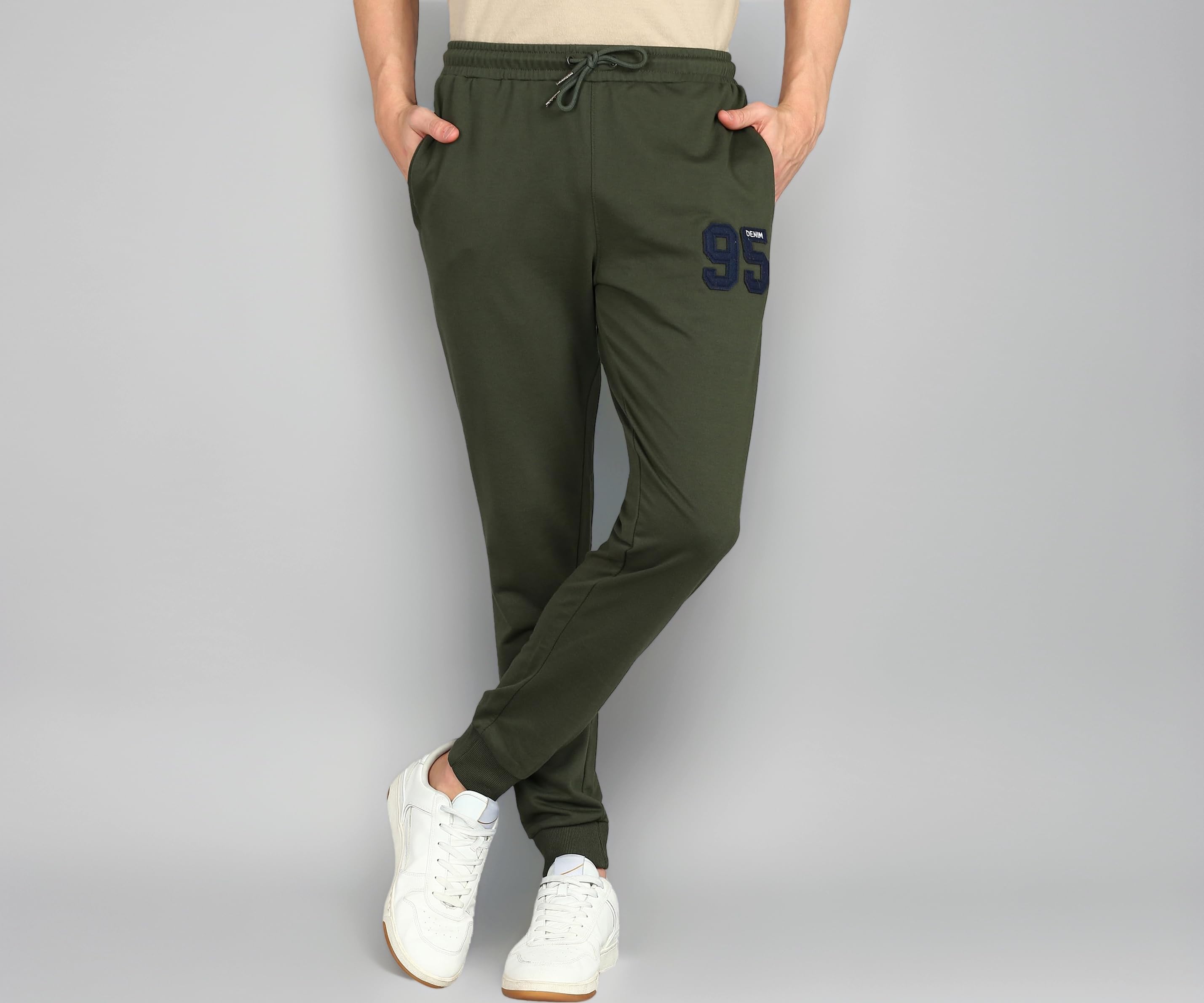 Alan Jones Clothing Men Mid Rise Cotton Blend Joggers Track Pants | French Terry | Zipper Pocket | Casual, Gym & Lounge Wear