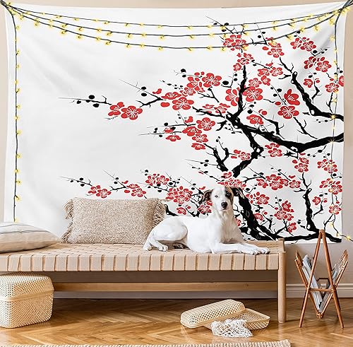 Miniatura 8 de Ambesonne Tapiz asiático, flores de ciruelo, primavera japonesa, festival tradicional, impresión de celebración de temporada, colgante de pared