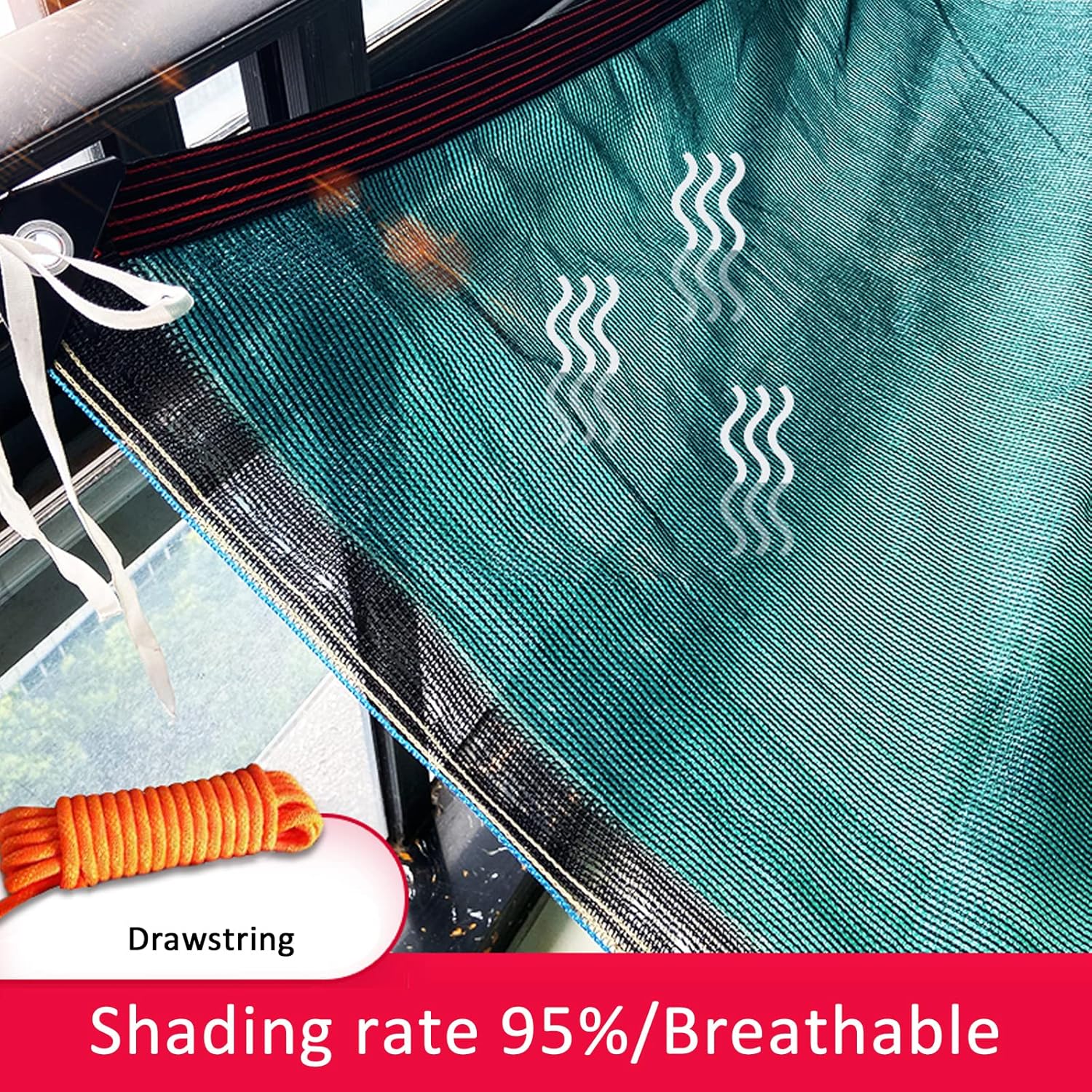 UV-Resistant Shade Cloth Net 95% Sunblock Mesh with Rope, Garden Greenhouse Kennel Cover Tarp, Water Permeable Dark Green Sunshade