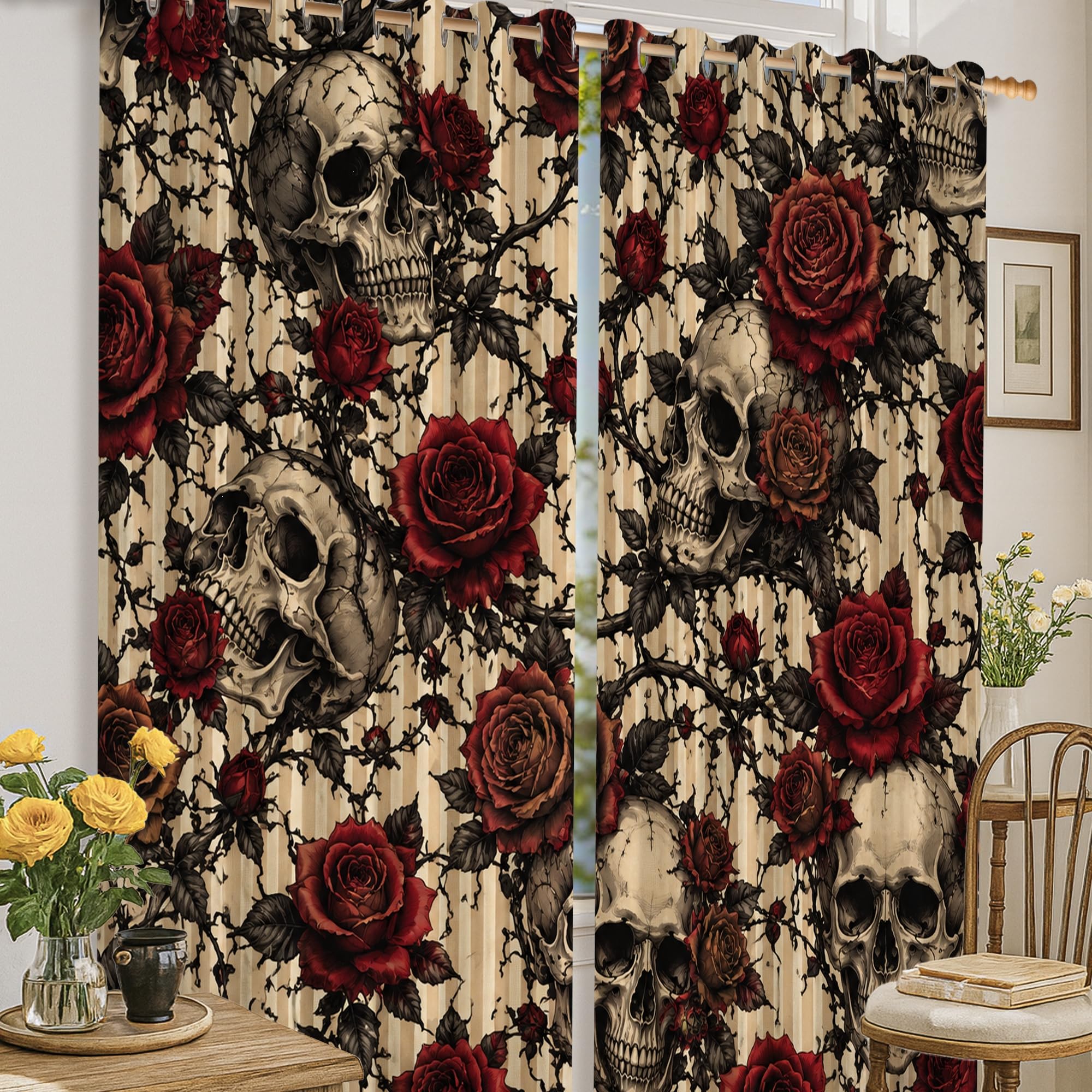 Rideaux occultants gothiques de chambre motif rose et épine de rose d'Halloween 132 x 160 cm