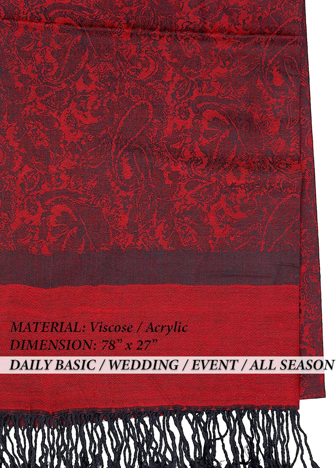 Achillea Two-Tone Vintage Paisley Pashmina Scarf – Lightweight Wrap & Shawl for Dresses, Weddings, Travel, All Seasons - Image 6