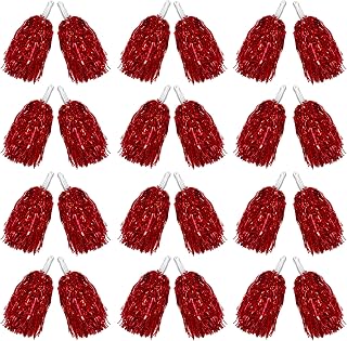 24PCS Cheerleading Pom Poms Metallic Foil Plastic Pom Poms with Baton Handle for Game Sports Squads Dancing Party Football Basketball Club Spirit Sports Stage Performance Celebration