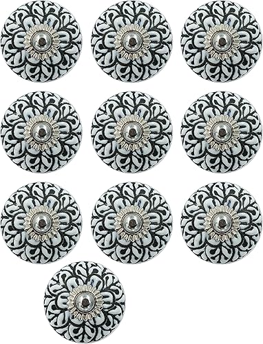 Craft Kart Juego de 10 pomos coloridos de cerámica para cocina, gabinete, cajón, armario (negro y blanco5)